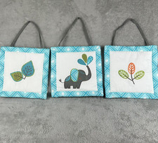 Sweet Jojo Designs Elephant Blue Hanging Nursery Decor Fabric Squares