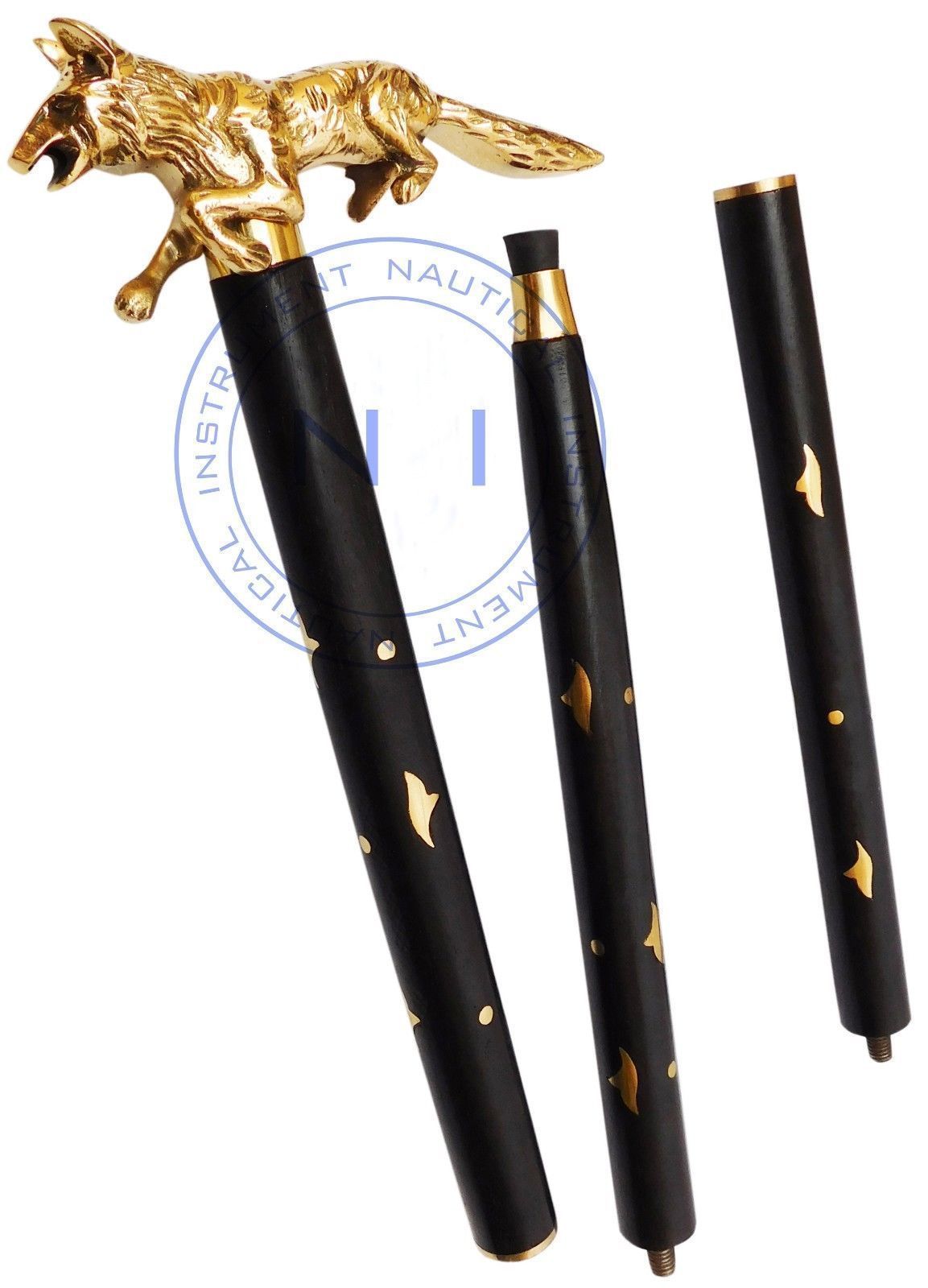 Solid Brass Fox Head Handle Designer Walking Stic… - image 5