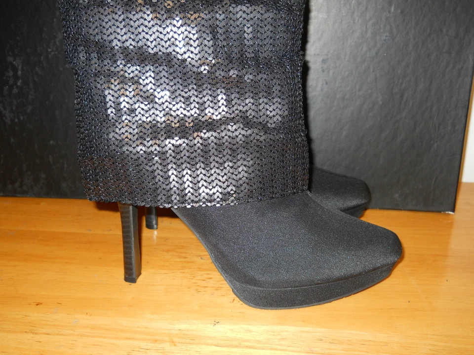 Nuevas botas de tacón Nina para mujer Nakona negras lentejuelas 8 M zapatos Foto 4 de 4