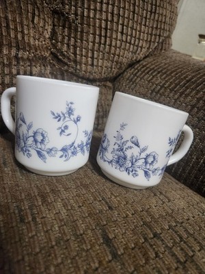 Arcopal Milk Glass Mug Glenwood Blue Floral 2pc Replacement Cup Made In France