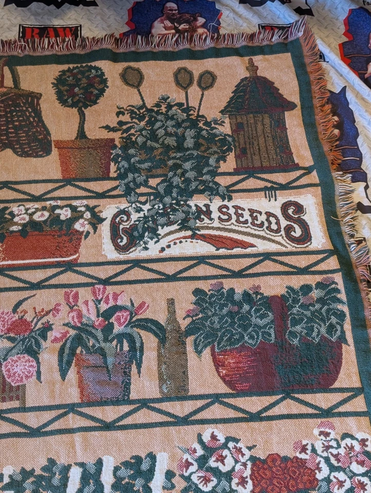 Vintage Beige Blue GOODWIN WEAVERS Tapestry Throw Blanket Bunnies Garden 50"x66" - Image 4 of 4