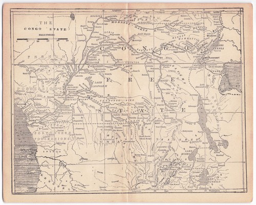 CONGO FREE STATE 1889 Fold-out Book Map Victorian Africa Stanley/Livingstone