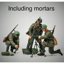 Mortero de resina 1/35 tripulación 3 soldados con morteros sin pintar sin montar F340