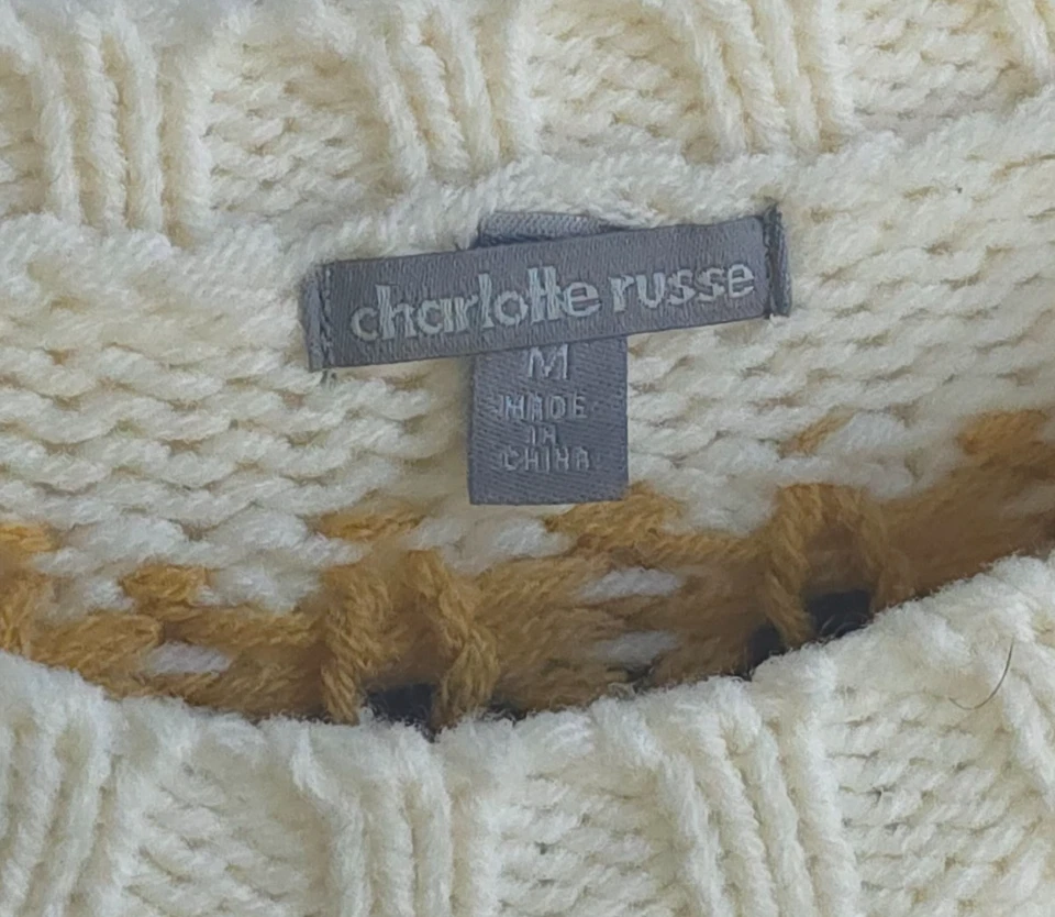 Charlotte Russe Fair Isle вязаный свитер женщин M крем кисточки ворота акрил - Изображение 2 из 4