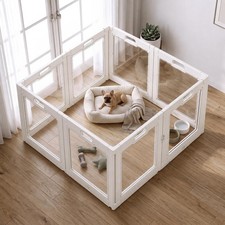 Clear Acrylic Dog Playpen Indoor with Door, 24" H, 8 Panels, White