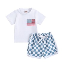Baby Boy 4th Of July Outfit Flag T-Shirt Tops Elastic Shorts Independence Day...
