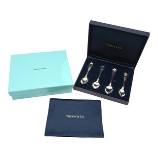 4 ANTIQUE TIFFANY & CO DEMITASSE SPOONS STERLING SILVER W/ CASE HOLDER BOX