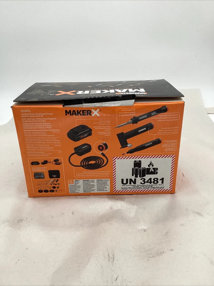 WORX WX991L 20V (3) PC MAKERX Combo: Rotary + Angle Grinder + Wood/Metal NIB - Image 3 of 4