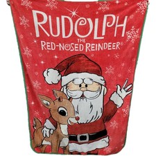 Rudolph The Red-Nosed Reindeer And Santa Plush Fleece Throw Blanket 45" x 60  
