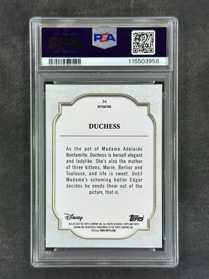 2024 Topps Chrome Disney #34 Duchess Refractor PSA 10 Gem Mint, Aristocats Pop 3 - Image 2 of 2