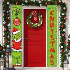 Grinch Christmas Decorations Grinch Door Banner Merry Grinchmas Yard Sign Banner