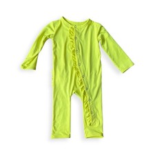 Posh Peanut Neon Yellow Ruffle Long Sleeve Romper 9-12 Months