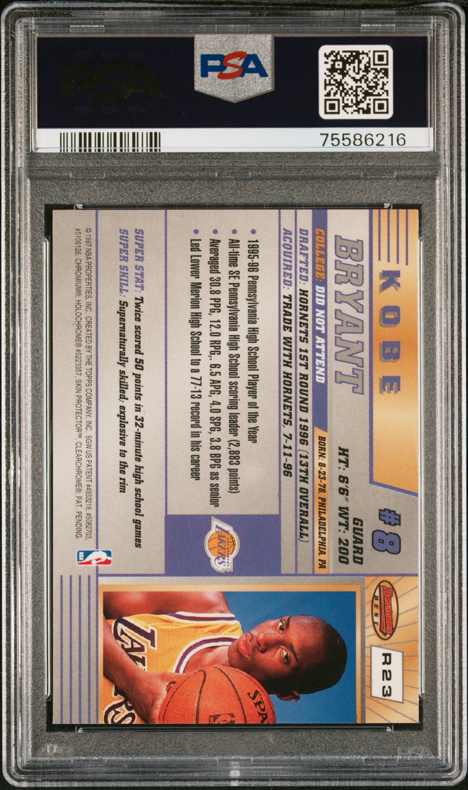 Kobe Bryant 1996 Bowman'S Best Rookie #R23 PSA 9 RC view 2