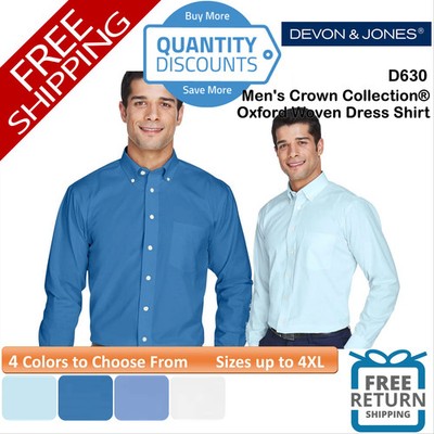   Devon & Jones Men's Crown Collection Oxford Woven Dress Shirt Up To 4XL D630
