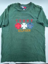Vintage Tommy Jeans Hilfiger Embroidered Logo T-Shirt Teal Green Mens XL
