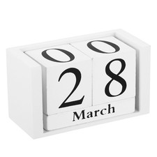 Vintage Wood Block Perpetual Calendar, Reusable Wooden Blocks 3.7", White