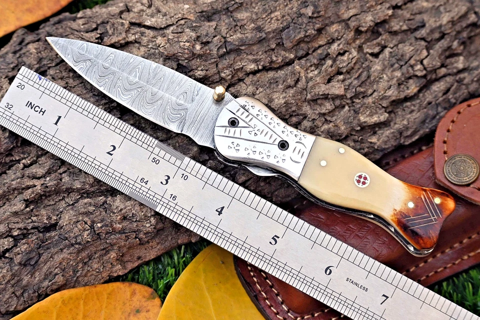 NAVAJA DE BOLSILLO DE HOJA PLEGABLE DE ACERO DAMASCO FORJADA A MANO HECHA A MEDIDA ZS 421 Foto 3 de 4