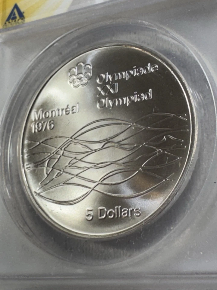 1975 Canada $5 Swimming Olympic Silver Commemorative Graded MS 69 by ANACS - Image 3 of 4
