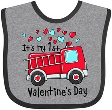 Inktastic It's My 1st Valentine's Day Fire Truck Baby Bib Kids First Valentine