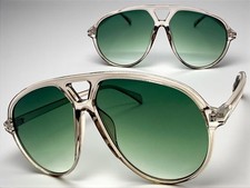 Oversized Classic Vintage Retro Style SUNGLASSES Large Big Gray Frame Green Lens