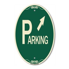 Parking with Arrow Pointing to Top Right 12" x 18" Green Aluminum Oval Sign