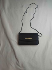 La Regale Clutch Bag Women Black Satin Formal Evening Shoulder Gold Pearl Clasp