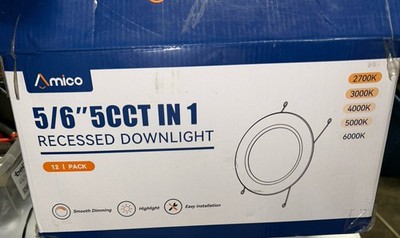 Amico 5/6'' 5CCT in 1 LED Recessed Downlight 12 Pk 12.5W up to 6000k Lumens