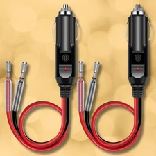 2Pcs Fused Male Car Cigarette Lighter Socket Plug Connector Cable Leads 12V~24V