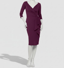 Xscape Women's Red Ruffle Draped 3/4 Sleeve Sheath Dress Sz 4