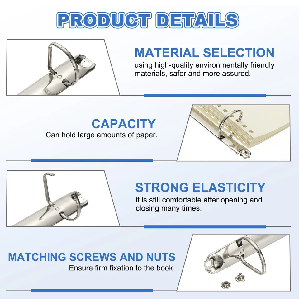 B7 2 Hole Ring Binder Mechanisms, 5 Set 0.98" D Ring Binder Planner, 26mm Silver - Image 3 of 4