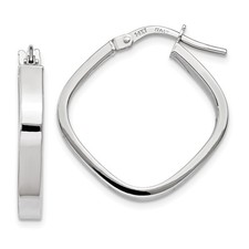 Italian 14k White Gold High Polished 3mm x 28mm Flat Edge Square Hoop Earrings