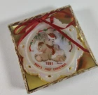 Vintage Fenton 1991 Baby's 1st Glass Christmas Ornament W/ box Iridescent bear