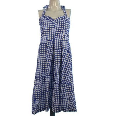 Milly Karo Neckholder Midikleid UK 10 US6 Baumwolle Rockabilly Fit & Flare Look
