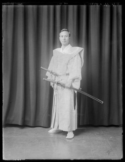 Antique Glass Negative / Young Man in Samurai Costume / Japanese / Dated 1936