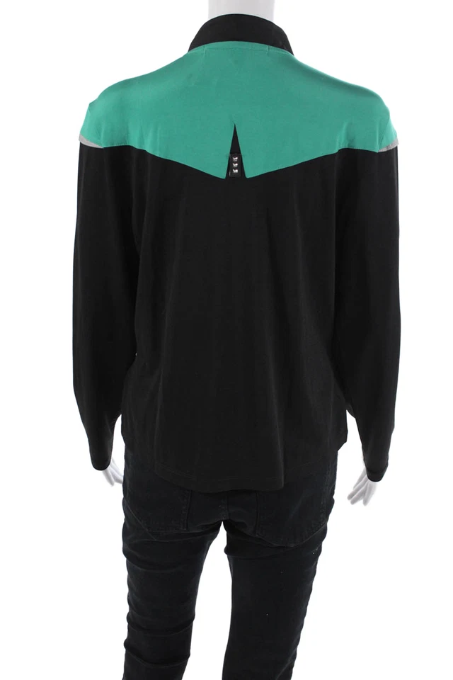 Chaqueta ligera Jamie Sadock para mujer con cremallera frontal cuello falso negra verde mediana Foto 3 de 4