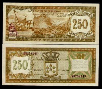 Netherlands Antilles 250 GULDEN P-13 1967 RARE World Currency Dutch UNC ...
