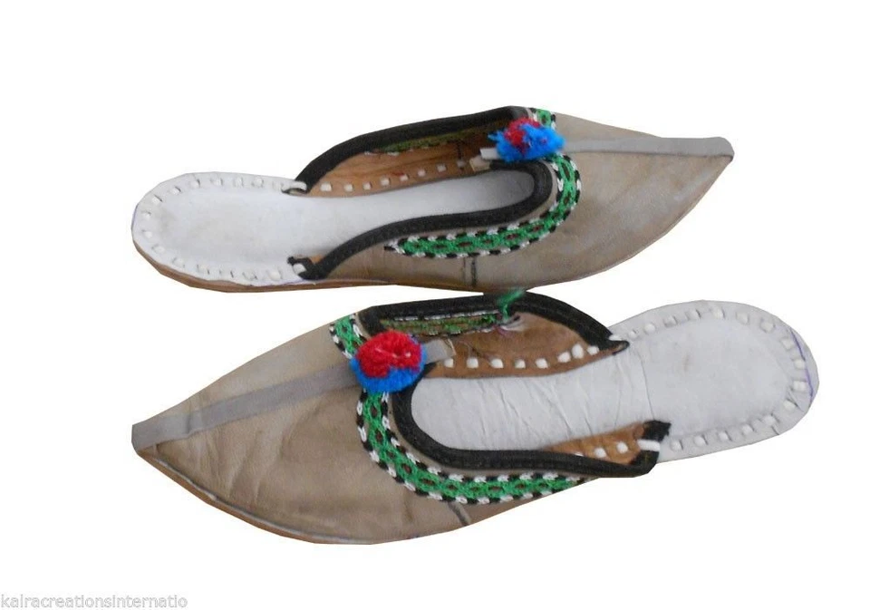 Women Traditional Clogs Leather Handmade Indian Slippers Slip On Jutties US 6 - Image 2 of 4