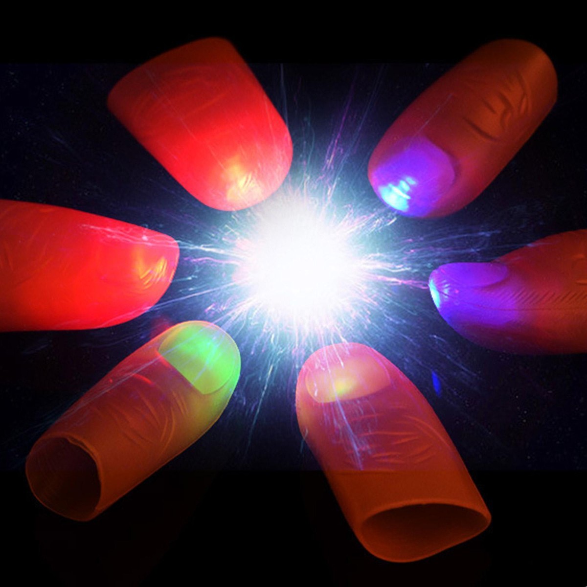 2x LIGHT UP THUMB FINGER TIP MAGIC TRICK THUMBTIP TWO IN RED GREEN White Or Blue - Foto 8