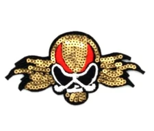skull bling red white gold blackbiker badge iron on/sew on cloth patch  075
