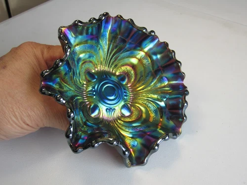 ELECTRIC Purple Imperial Carnival Glass Scroll Embossed Small Berry Bowl