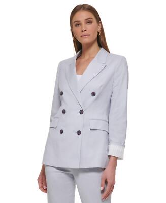 DKNY Women's Notched-Collar Double-Breasted Blazer UC2JX146 Blue Heather 