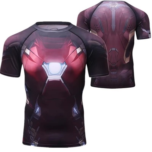 Iron Man 3D Print Muscle T-shirts Fitness Tights Short Sleeve Casual Tops Tee - Picture 7 of 14