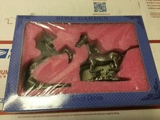Vintage 3.5" PEWTER HORSE FIGURINES Set of 2 SEALED Rearing Stallion & Running