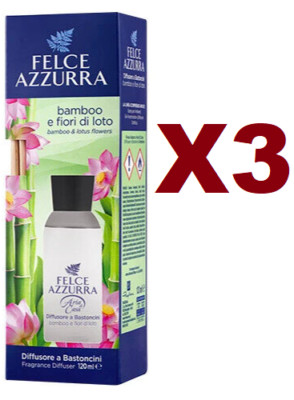 3PCS BLUE FERN BAMBOO AND LOTUS FLOWER STICK DIFFUSER 120ML DEODORANT