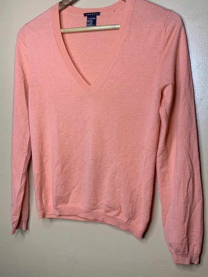 Suéter Theory Mujer Talla Grande Tejido Naranja Cuello en V Manga Larga Foto 4 de 4