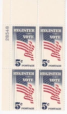 STAMP US SCOTT 1249 "Register Vote" 5 CENT 1964 MNH PB OF 4 UL - A