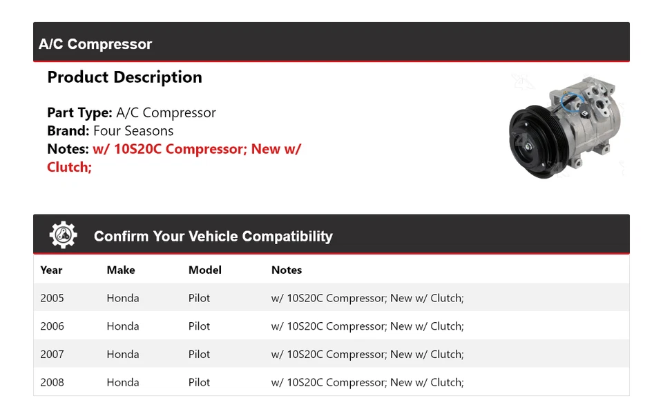 Compressor AC Honda Pilot 2005-2008 4 temporadas 2006 2007 - Imagem 2 de 4