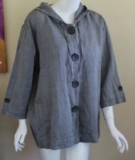Focus Artsy Sz Xl Ramie 3/4 Swing Art-to-wear Lagenlook Jacket Fun Gray