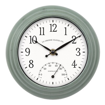 433-3020 La Crosse Clock Co. 8'' Indoor/Outdoor Wall Clock with Thermometer