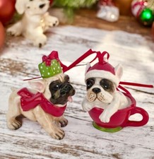 Blue Sky Clayworks French Bulldog Christmas Ornament Set NIB Auth Retailer